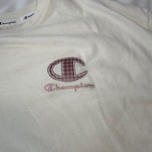 Champion Cropped Ivory T-Shirt Mauve Contrast Stitch 2X - Picture 2 of 10
